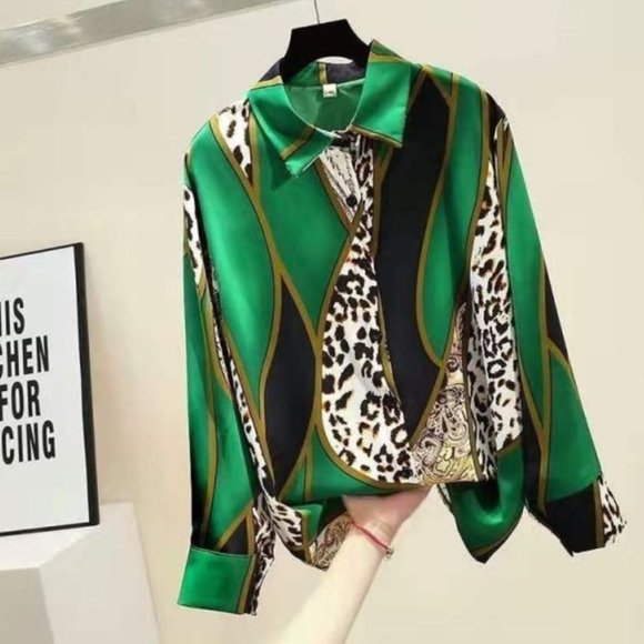 Fashion Leopard Contrast Long Sleeve Shirt Blouse Top - Picture 5 of 15